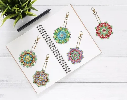 Miniatura 3 de Llavero de pintura de doble cara con diamantes 5D, llavero de pintura de diamantes de imitación para cartera, llaveros, correas de teléfono, bolsa