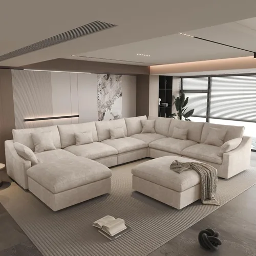 Miniatura 36 de WJShome Sofá Seccional Cloud Couch de 83 pulgadas para sala de estar, sofá seccional modular relleno de plumón, sofás en forma de L con otomana