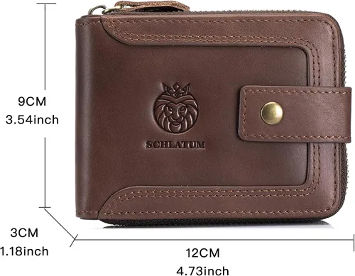 Miniatura 9 de LUKZIJAES Billetera de cuero genuino para hombre, con bloqueo RFID, delgada, plegable, bolsillo frontal, #3-Café, Vintage