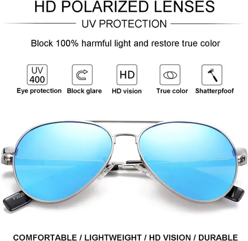 Miniatura 51 de Gleyemor Lentes de sol polarizados estilo aviador para niños y niñas, jóvenes, adolescentes, dos tamaños de 1.969 in y 2.047 in