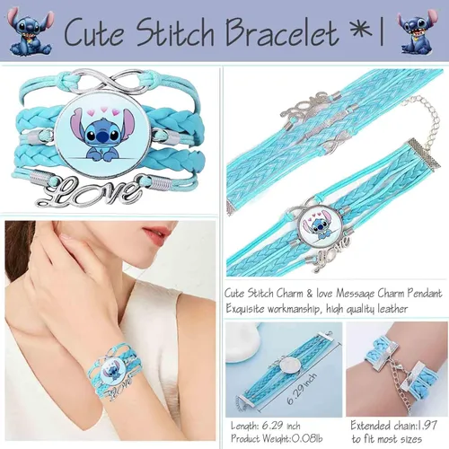 Miniatura 5 de EMISOO Stitch Merchandise Stuff Set de regalo para niñas, bolsa con cordón de dibujos animados de Stitch Anime, cordón para llavero, pulseras