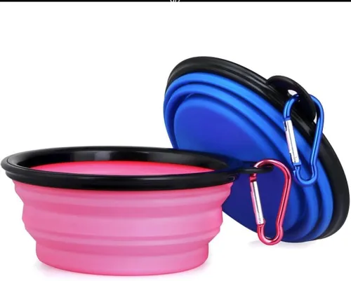 Miniatura 2 de Juego de cuencos plegables para mascotas, cuencos portátiles de silicona para alimentos y agua con clip de mosquetón, multicolor, diseño que ahorra