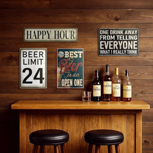 Miniatura 4 de Letrero divertido de bar o cueva de hombre con texto en inglés "The Best Beer is an Open One" Letreros de cerveza de metal vintage duraderos de 12