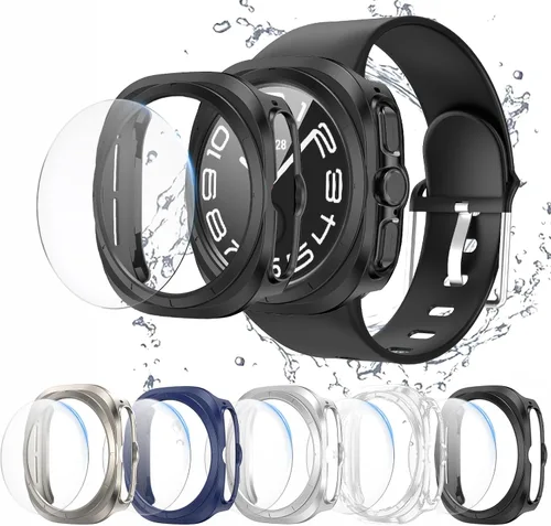 Miniatura 13 de [Paquete de 5+5] Funda protectora de pantalla para Galaxy Watch 7 de 40 mm, cubierta protectora impermeable + protector de pantalla de vidrio
