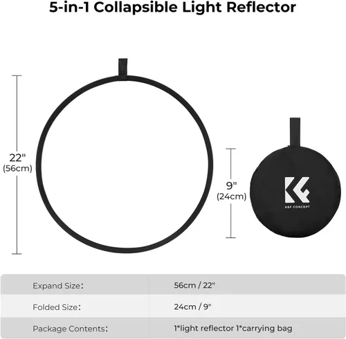 Miniatura 4 de K&F CONCEPT Reflector de luz 5 en 1 de 22" (56 cm) Difusor de fotografía plegable portátil para estudio e iluminación al aire libre dorado
