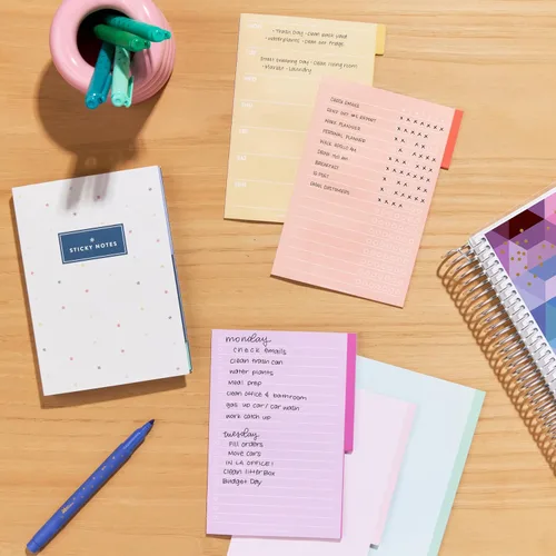 Miniatura 3 de Erin Condren Colorido folleto de notas adhesivas funcionales con pestañas, juego de notas adhesivas de productividad de 7 secciones con 140 hojas