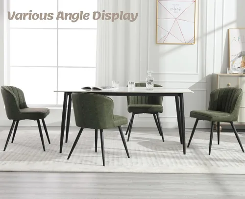 Miniatura 4 de CIMOTA Juego de 2 sillas de comedor de cuero verde, modernas sillas de comedor con patas de metal negro, sillas de cocina tapizadas con respaldo