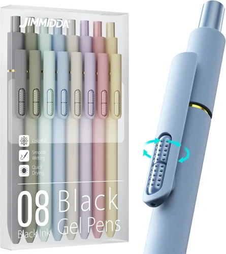 8 bolígrafos de gel negro - 0.7mm de punta media, tinta negra | Escritura suave - Bolígrafo retráctil de secado rápido para hombres y mujeres