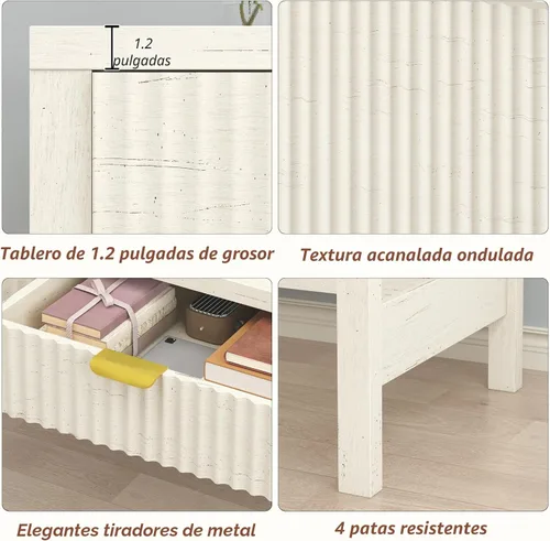 Miniatura 6 de YOMILUVE Escritorio estriado para computadora con 2 cajones, escritorio pequeño de computadora de 39 pulgadas con almacenamiento, escritorio Blanco