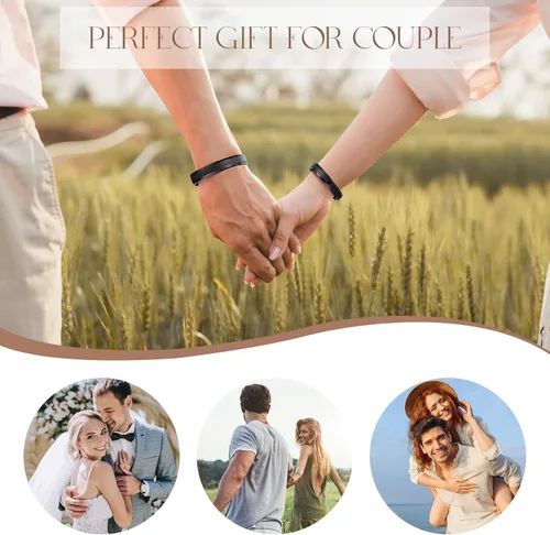 Miniatura 6 de AW BRIDAL Pulseras de acero inoxidable y cuero a juego para parejas, pulseras para mujeres y hombres, regalos de compromiso, regalos de boda