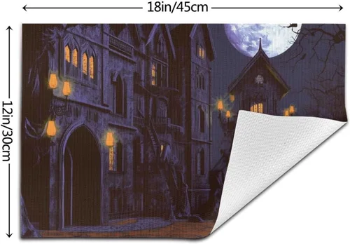 Miniatura 2 de 6 PCS PVC Placemats Set Place Mats Halloween Haunted Non-Slip Weave Place Mats 12" x 18" Farmhouse Table Mat Set for Family Dinners Wedding Parties