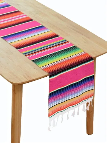 Miniatura 8 de BOXAN Camino de mesa de serape mexicano para decoración de boda, picnic al aire libre, mesa de comedor, manta de algodón con flecos, caminos de mesa