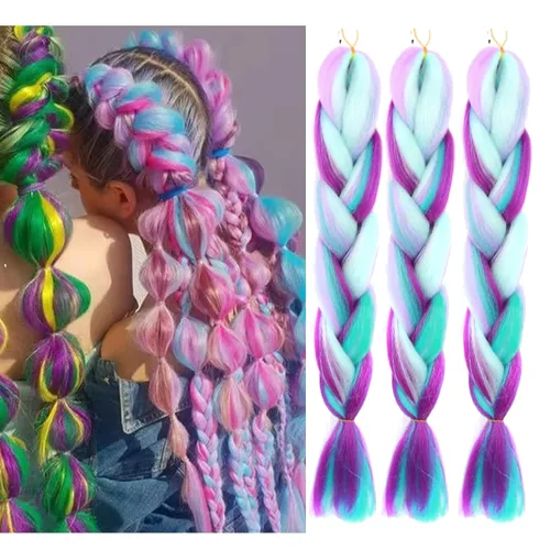 Miniatura 9 de Cabello trenzado de fibra sintética, tamaño jumbo, extensiones de cabello Kanekalon suave, color negro, (24 pulgadas, 3 piezas)