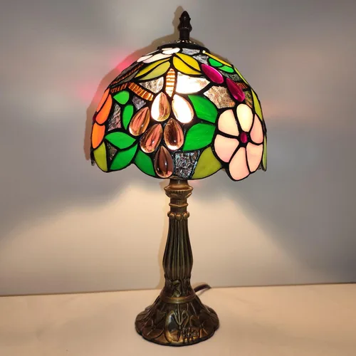 Miniatura 6 de Lámpara de Mesa Tiffany de 3 Vías Estilo Tiffany Lámpara de Escritorio Pequeña Lámpara de Vidrio Emplomado Luz Antigua Lámpara de Mesita de Noche