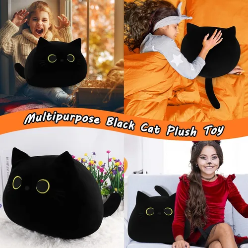 Miniatura 5 de Auspicious beginning Juguete de peluche de gato negro gigante de 19 pulgadas, juguete de peluche Kawaii, almohada de felpa de gato, decoración