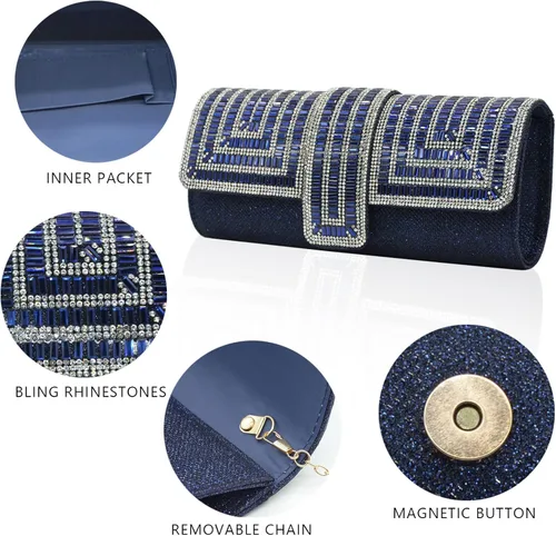 Miniatura 10 de Labair Bolso de noche y embragues para mujer, bolso de mano brillante con diamantes de imitación, bolso formal para fiesta de boda.