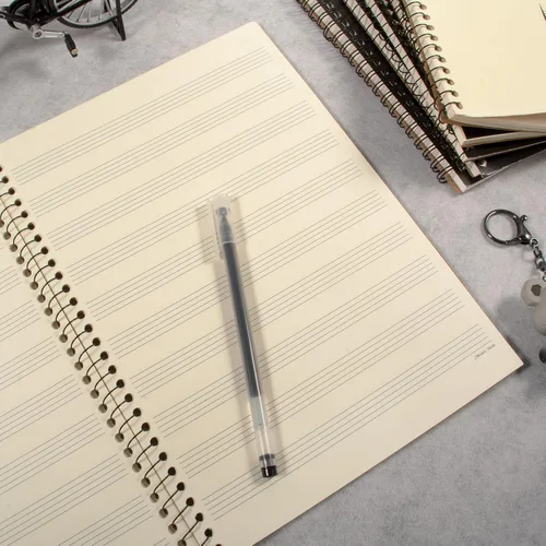 Miniatura 6 de Cuaderno con hojas en blanco para música, composición, manuscrito, con diseño de teclado de piano, 50 hojas, 26 x 19 cm., negro (Black Piano)