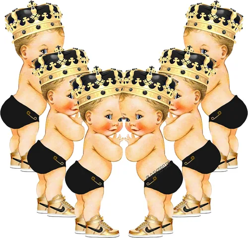 Miniatura 11 de Pañal negro con recortes del Principito para centros de mesa, baby shower, decoración de fiesta de primer cumpleaños, tenis con corona dorada