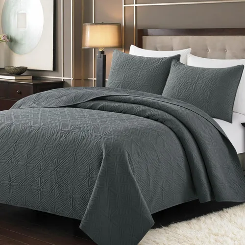 Miniatura 8 de Safonory Juego de edredón King (106 x 96 pulgadas, negro) – Colcha acolchada con patrón de moneda suave y fina de verano para cama King – Juego