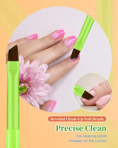 Miniatura 5 de 3 piezas de brochas de limpieza de arte de uñas, brochas de uña redondas/anguladas/planas resistentes a la acetona para remover esmalte de gel