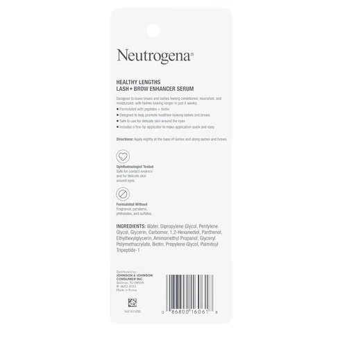 Miniatura 8 de Neutrogena Suero saludable para pestañas y cejas para adultos unisex formulado con biotina y péptidos; suero nutritivo y acondicionador para mejorar