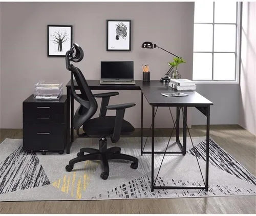 Miniatura 4 de Acme Zaidin - Escritorio rectangular de madera con base de trineo de metal, color negro