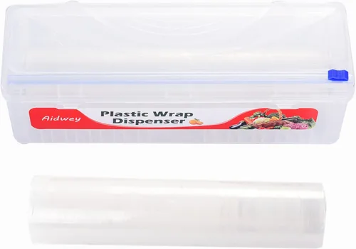 Dispensador de plástico con cortador, dispensador de envoltura adhesiva con cortador deslizante para película de alimentos, papel de estaño, papel