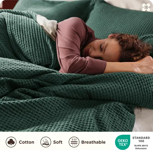 Miniatura 4 de Bedsure - Funda de edredón de algodón tamaño King - 100% algodón de tejido gofre color verde bosque, juego de ropa de cama GentleSoft™ transpirable