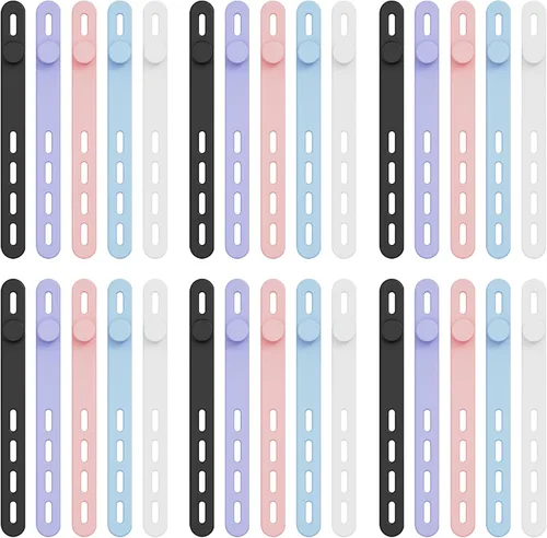 Miniatura 8 de 30 bridas de silicona para cables, organizador de cables reutilizable, amarre ajustable para cables de carga, organizador de cables de silicona