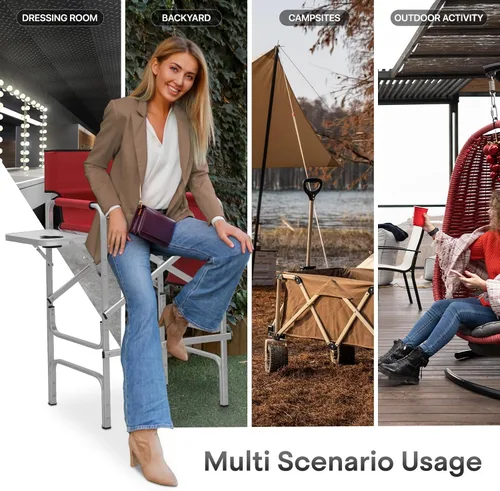 Miniatura 7 de Athena Collection Silla de director de 44.5 pulgadas de alto, paquete de 2, sillas plegables para artista de maquillaje con mesa auxiliar, soporte