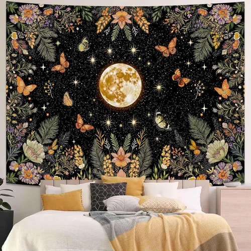 Miniatura 8 de Kanuyee Tapiz Floral de Luna Tapiz de Flores para Dormitorio Tapices Bohemios para Colgar en la Pared Estético para Dormitorio y Sala de Estar Luna