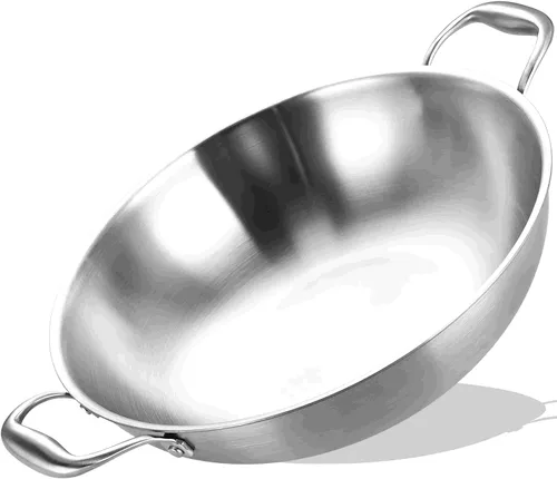 Miniatura 7 de LOLYKITCH Sartén wok de acero inoxidable de tres capas de 12 pulgadas con tapa, Kadai, olla de inducción de 5 cuartos de galón, apta