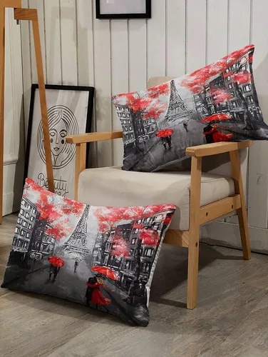 Miniatura 5 de Juego de edredón estilo París para niñas y adolescentes, edredón tamaño individual de la Torre Eiffel de Francia con 2 fundas de almohada con Rojo