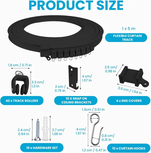 Miniatura 7 de Riel de cortina de techo – Riel de montaje en techo negro flexible flexible de 16.4 ft para divisor de habitación, ducha, baño, instalación de techo