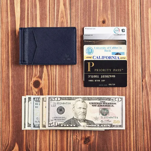 Miniatura 23 de YBONNE - Cartera fina con clip para dinero, de cuero auténtico, bloqueo RFID, minimalista