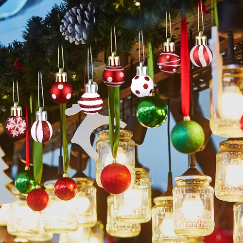 Miniatura 7 de BBTO 40 adornos de bola roja y blanca para colgar, mini bolas brillantes, bombillas en miniatura, adornos de árbol de Navidad para decoración