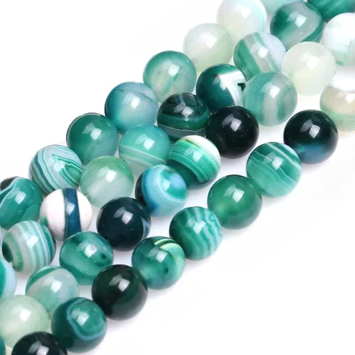 GEM-Inside - Cuentas sueltas de ágata verde con bandas de energía natural, cuentas de energía natural para hacer joyas, 0.315 in, redondas, 15 Ágata