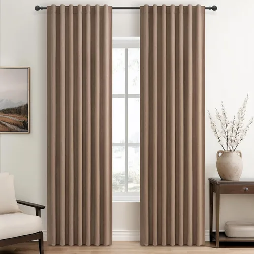 Miniatura 40 de Cortinas opacas extraanchas, 2 paneles para puertas corredizas de vidrio, moderna mezcla de lino plisado pesado, piso a techo, ventanas grandes, 70