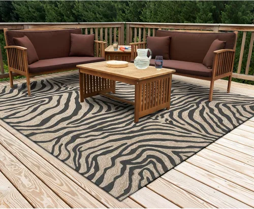 Miniatura 39 de Liora Manne Ravella - Alfombra duradera para interiores y exteriores, estabilizada a mano con rayos UV, tropical neutro, 5 pies x 7 pies 6 pulgadas