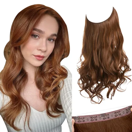 Miniatura 18 de SARLA Extensiones de cabello con alambre invisible con 3 clips, postizo sintético corto, ondulado, rizado, diadema ajustable transparente