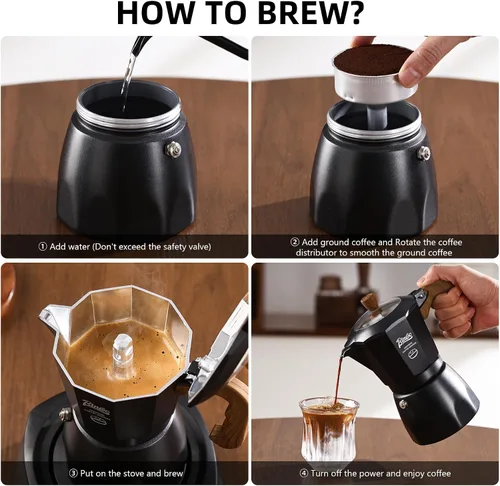 Miniatura 9 de Cafetera espresso para estufa, cafetera italiana para estufa de gas y eléctrica, olla pequeña para café italiano y cubano, 2 tazas de espresso