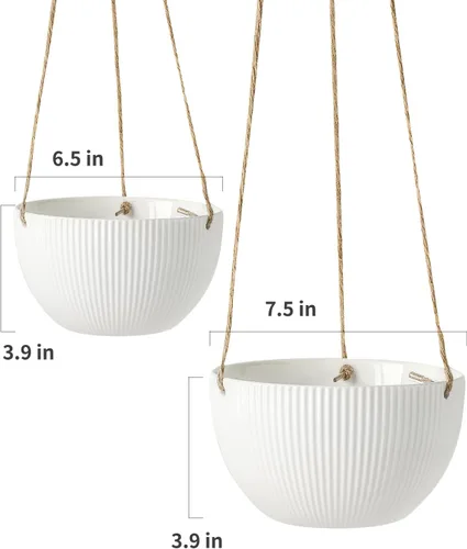 Miniatura 3 de UBEE Macetas colgantes de cerámica para interiores y exteriores, maceta colgante de 7.5 pulgadas + 6.5 pulgadas para plantas, cesta colgante
