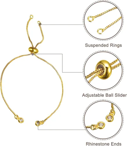 Miniatura 4 de uxcell Pulseras deslizantes ajustables, 10 unidades de extensor de caja de cadenas de conexión con extremos de diamantes de imitación para hacer