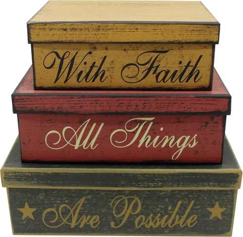 CVHOMEDECO. Primitives - Cajas de cartón rectangulares vintage con fe, todas las cosas son posibles para fotos, recuerdos y decoración del hogar,
