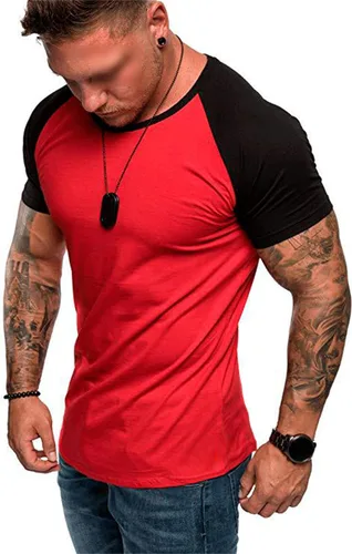 Camiseta de manga corta con estampado de camuflaje para hombre, estilo casual, raglán, cuello redondo, hipster, camisetas de verano (rojo, XL), Rojo
