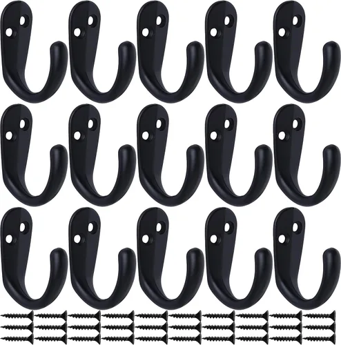 Miniatura 2 de IBosins 15 ganchos para abrigos montados en la pared, gancho único para batas para colgar toallas con 30 tornillos para bolsos, sombrero, gorra