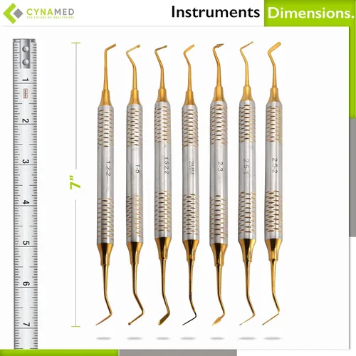 Miniatura 3 de Juego de 7 instrumentos de llenado de amalgama de ionómero de vidrio compuesto de doble extremo, titanio dorado, mango liso, instrumentos dentales