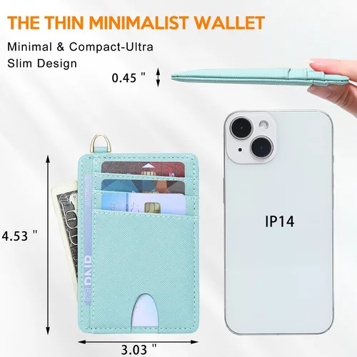 Miniatura 7 de Badiya Tarjetero delgado minimalista para tarjetas de crédito, bolsillo frontal con bloqueo RFID, estuche compacto para tarjetas con ventana