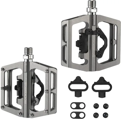 Miniatura 8 de ROCKBROS Pedales de bicicleta de montaña MTB compatibles con SPD bicicleta de montaña de doble función sellada sin clipless de aluminio plataforma