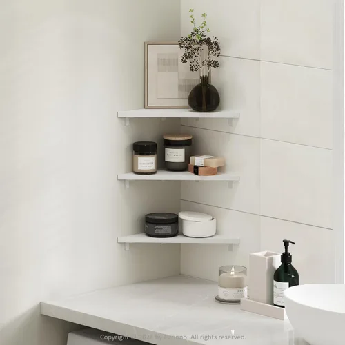 Miniatura 2 de Furinno Rossi - Estantes flotantes triangulares para pared, juego de 3 estantes geométricos de esquina, estantes montados en la pared para baño